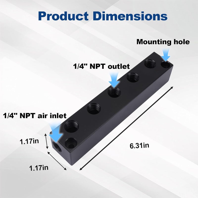 MARSTEK Air Manifold 1/4 NPT, Air Compressor Manifold, Air Hose Inline Manifold Block Splitter, Pneumatic Manifold Air Distribution Block, NPT 1/4 Inch Port (5 Way 7 Port) - Image 4